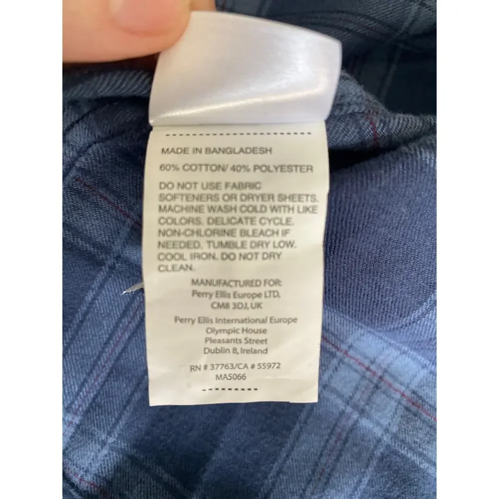 Perry Ellis Mens Blue Plaid Lightweight‎ Flannel Button Up Sz S